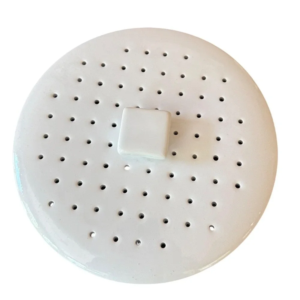 Vintage Crate & Barrel Pancake Warmer - White Ribbed Stoneware Vented Lid Dish
